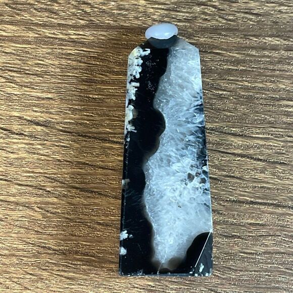 Black lace agate tower 4-sided druzy crystal banded banding, onyx, emotional hea - Picture 5 of 8